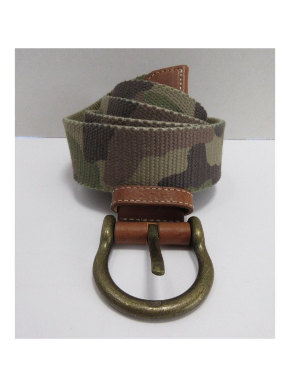 LL Bean Belt 42 Signature Camouflage Leather Trim Webbing Canvas